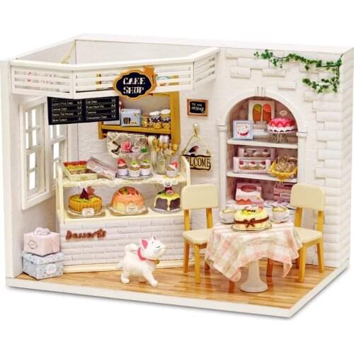 Cake Shop Wooden Miniature Dollhouse Handmade Doll House Furniture Model Building Kits casa Toys For Kids Adult Xmas Gifts