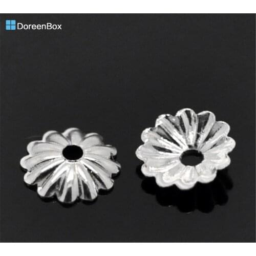 Doreen Box Lovely 500PCs Silver color Beads Caps For Jewelry Findings 6mm(2/8") Dia. (B20526)