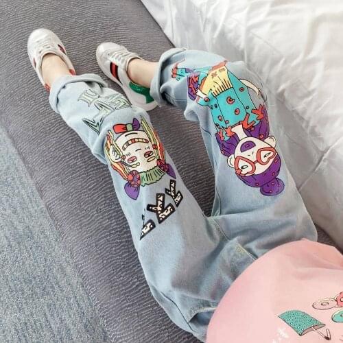 Girls Jeans Pants Spring Autumn Girls Jeans Casual Denim Blue Baby Jeans Cartoon Doodle ChildrenS Boutique Pencil Trousers