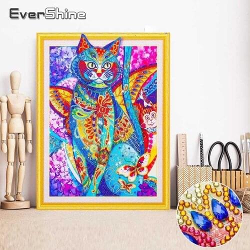 EverShine DIY Diamond Painting Cat Special Shape Picture Of Rhinestones Diamond Embroidery Partial Diamond Mosaic Animal 40x50