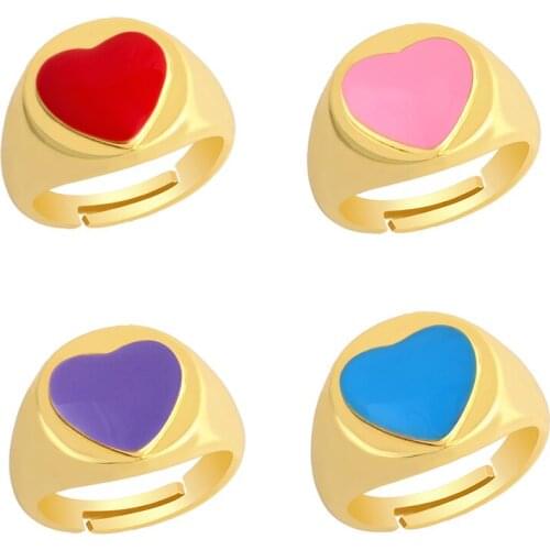 FLOLA Copper Heart Rings For Women Colorful Open Gold Enamel Ring Gift Wholesale Jewelry rigm49