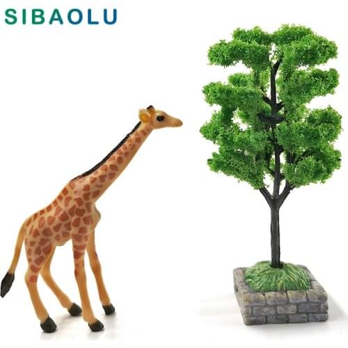 Simulation Giraffe Tree Grass Turf Micro Landscape Deer Animal Figurine Home Decor Miniature Fairy Garden Decoration Accessories