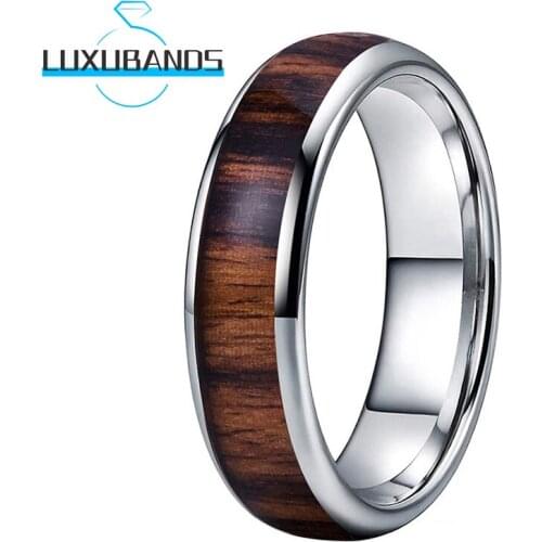 Tungsten Carbide Rings For Men Women 6MM Real Wood Inlay Wedding Bands Polished Finished Comfort Fit