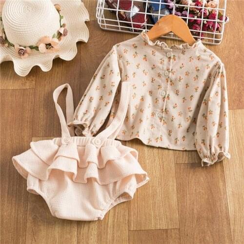 Autumn&Winter Clothes Infant Girl Bodysuit Floral Printed Tops + Suspender Romper Bottoms Newborn Girl Causal Clothing 2PCS Sets