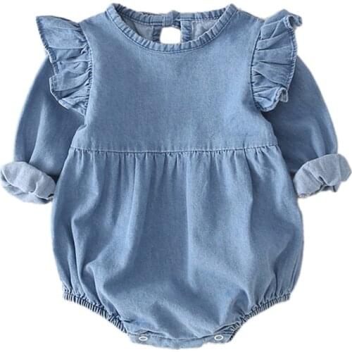 Cute Denim Baby Girls Bodysuits Newborn Baby Clothing For Girls Infant Autumn Body Suits For 0-24M Jumpsuit