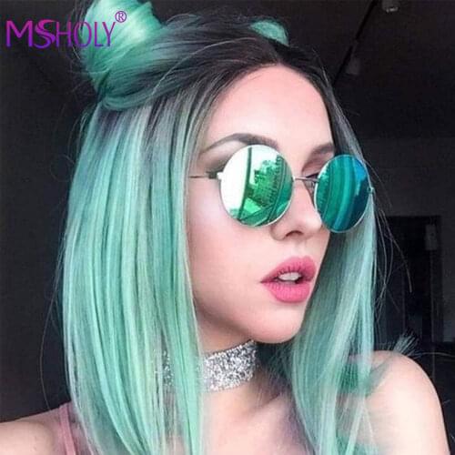 Short Straight Bob Wig For Women Synthetic Bob Wigs Red Green Purple Pink Ombre Hair Wig High Temperature Cosplay Wig Msholy