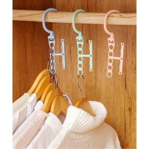 Multi-layer Plastic Hangers for Clothes 5 Circle Windproof Hanger Organizer Fixed Holder Storage Racks Buckle Magic Hangers