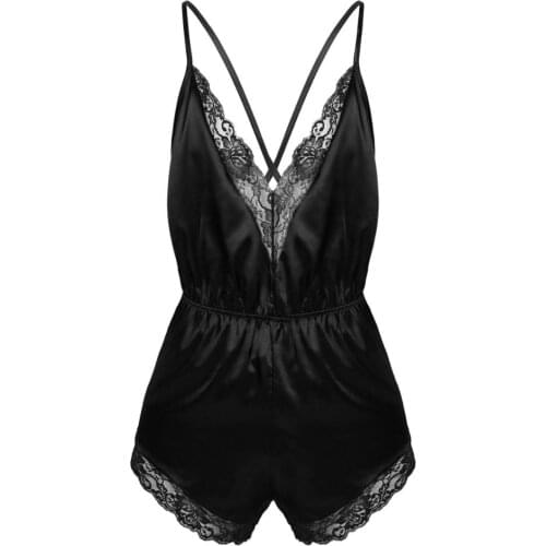 Mens Erotic Lingerie Sissy Pajamas Romper Sleepwear Lace Trimmed Sexy Clothing Satin Crossdressing V-neck Gay Male Nightwear