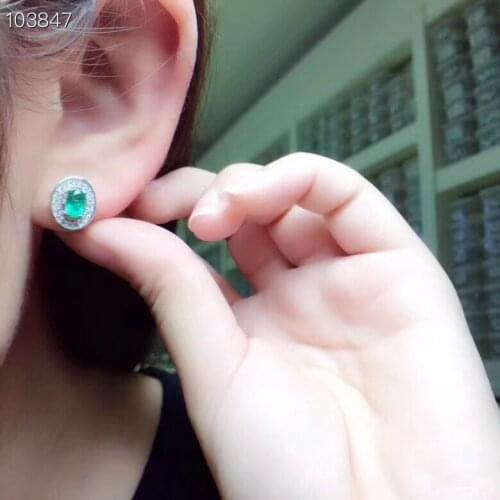 Natural emerald earring Free shipping Natural real emerald 925 sterling silver Earring 4*6mm 2pcs