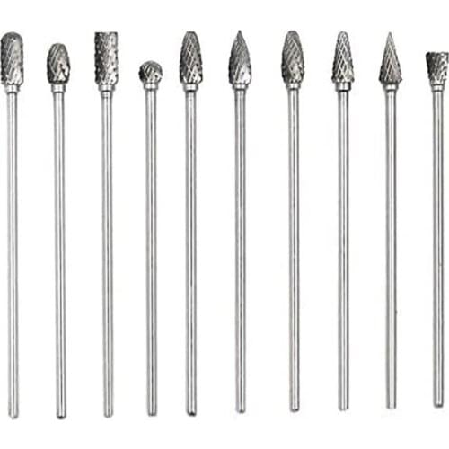 New 10Pc 4 Inch Long Double Cut Tungsten Solid Carbide Rotary Burrs Set 1/8 Inch(3mm) Shank Twist Drill Bit for Rotary Tools