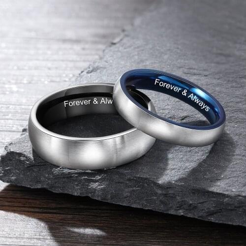 Personalized Engraved Wedding Band Rings for Couple Matte Finish Stainless Steel Finger Rings for Women Men Promise Jewelry