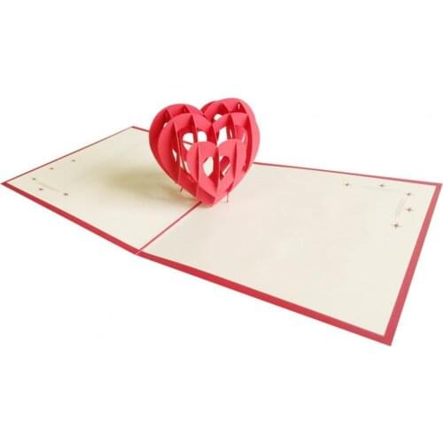 New Style Romantic Greeting Card 3D Red Hollow Heart Blessing Invitation Postcard for Valentines Day Festive Gifts Decor