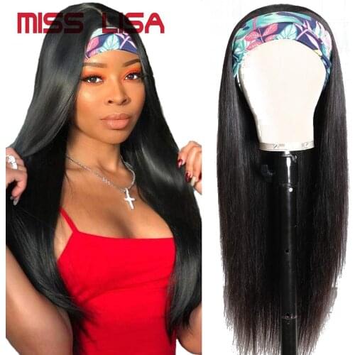Straight Human Hair Wigs With Headband Scarf Brazilian Non-remy Hair 150 Density U Part Wig For Black Women Fashion Style