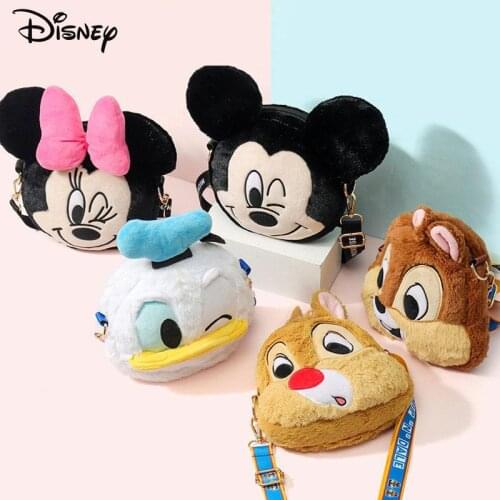 Disney Mickey Minnie Stitch Lotso Stuffed Plush Toy Cartoon Fashion Shoulder Bag Backpack Coin Purse Decorative Doll Gift Girls