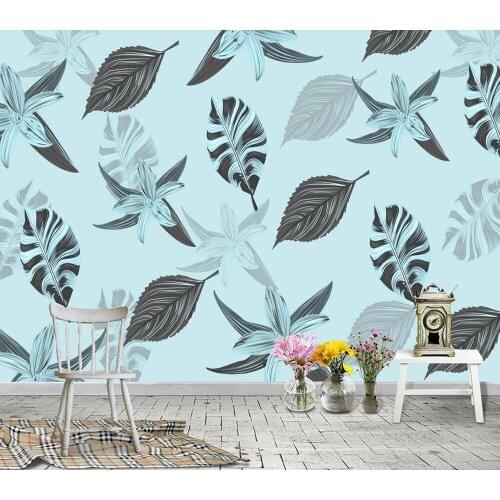 Custom wallpaper Modern simple blue tropical plant leaves abstract background wall