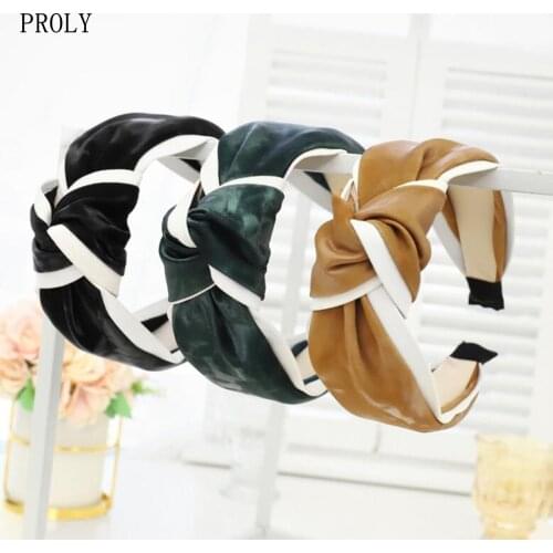 PROLY New Fashion Women Hairband PU Leather Patchwork Headband Center Knot Casual Turban Adult Soft Hair Accessories