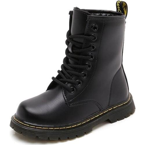 Children Fashion Snow Boots For Kids Girls Plush Plus Velvet White Thicken Warm Motorcycle Boots 5 6 7 8 9 10 12 13 14 Years old