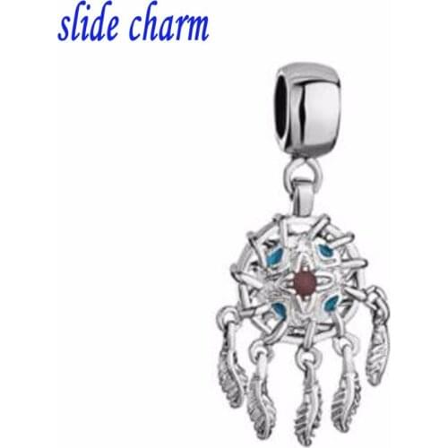 Slide charm Free shipping Sienna Drip Gum Feather Dream Cat Charm Enamel Spacer Dangle Charm Beads fit Pandora bracelet