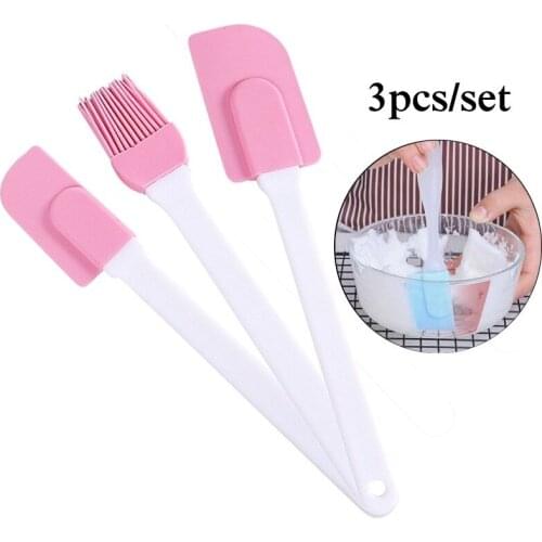 3pcs/set Cream Scraper DIY Bread Cake Butter Spatula Mixer Oil Brush Kitchen Baking Tool Accessories Silicone Spatula Non-stick