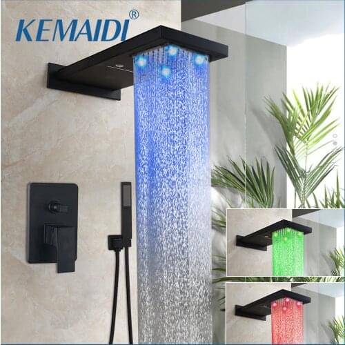 KEMAIDI wall Mounted Waterfall Bathroom Head Shower Hand Shower Set Faucet Rainfall Spray Jets Tap Two Fuction Shower Set Mixer