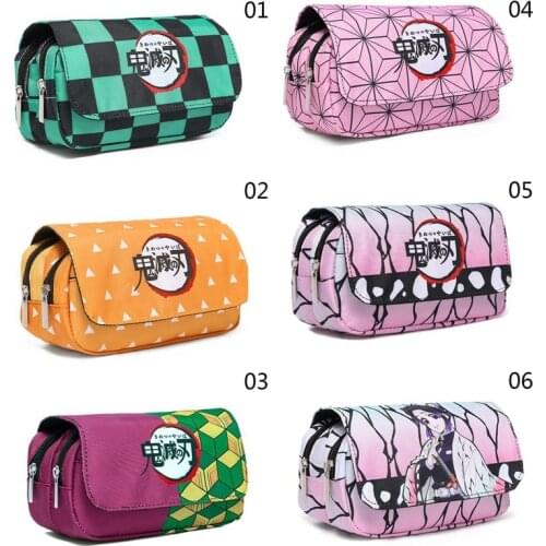Anime Demon Slayer: Kimetsu no Yaiba Pencil Bag Large Capacity Double Zipper Canvas Pencil Bag Wallet Storage Bag Stationery