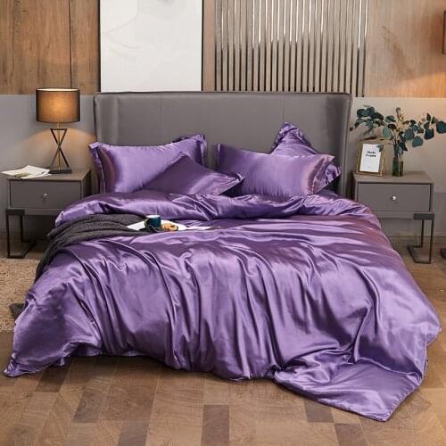 Solid Color Satin Washed Silk Luxury Bedding Set Adult Quilt Duvet Cover Sets King Size With Pillowcase Double Queen Bed Linens