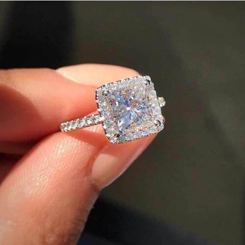 High Qualtiy Square Clear Crystal Wedding Ring Trendy Eternity True Love Zircon Ring Sacred Meaningful Proposal FInger Ring