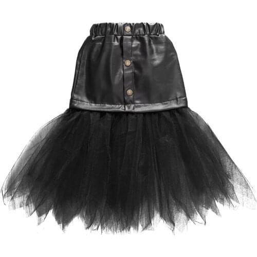 Pudcoco Infant Baby Girls Skirts Leather Black Solid Lace Tutu Irregular Knee Length Summer Skirts