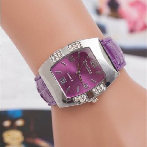 Women Barrel Shape Quartz Wrist Watch Case Rhinestone Faux Leather Band Analog Watch