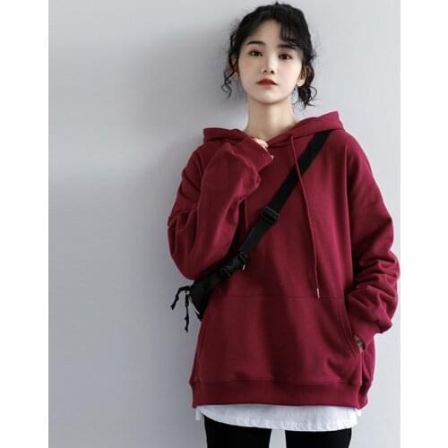 Womens Sweatshirts Solid 10 Colors Korean Female Hooded Pullovers Spring and Autumn Cotton Warm Oversized Hoodies Tops Female