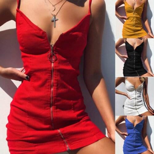 2021 Summer Sleeveless Dress Female Solid Color Ring Zipper Bag Hip Sexy Suspender Dress Vestidos