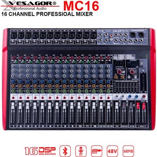 Recording Audio Mixer DJ USB Mixer MC16 16CH Stereo Input Dual Group 16DSP Reverb Effect Bluetooth Digital SoundCard Mixer Audio