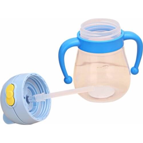 200ml Baby Cup Handle Children Kids Cartoon Head Feeding Bottle Learn Water Straw Baby Cup Drinking