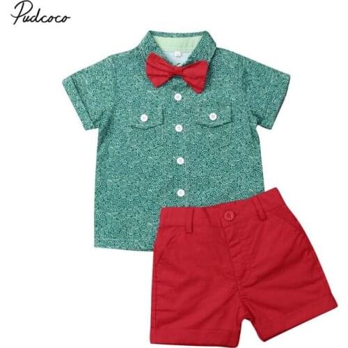 2019 Baby Summer Clothing Kids Baby Boy Gentlemen Suit Wedding Bowtie Short Sleeve Tops Bow Tie Shirt Red Shorts Outfits 1-6T
