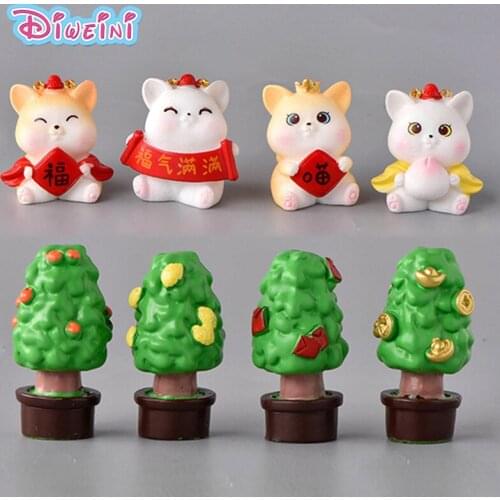 4pcs Lucky Cats Trees Kitten Action Figure Cartoon Animal Model Figurine Birthday Cake Decoration Toys Set Doll House Gift Kids
