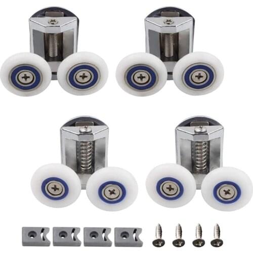 4Pcs Shower Door Rollers 26mm Zinc Alloy Shower Door Fixing Pulleys Bathroom Replacement Kit (2 Top+2 Buttom)