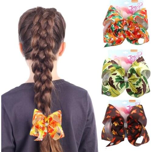 8 Inch Diamond Autumn Maple Leaf Pattern Children Girl Bowknot Headdress Baby Hair Clip Cute Jewelry Children Hair Accessories