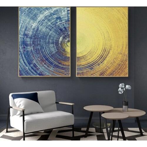 Abstract Blue And Yellow Circles Pattern Canvas Painting Posters and Print Scandinavian Cuadros Wall Art Picture for Living Room