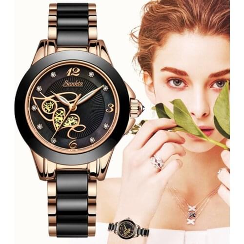 SUNKTA Diamond Surface Ceramic Strap Fashion Waterproof Women Watches Top Brand Luxury Quartz Watch Women Gift Relogio Feminino