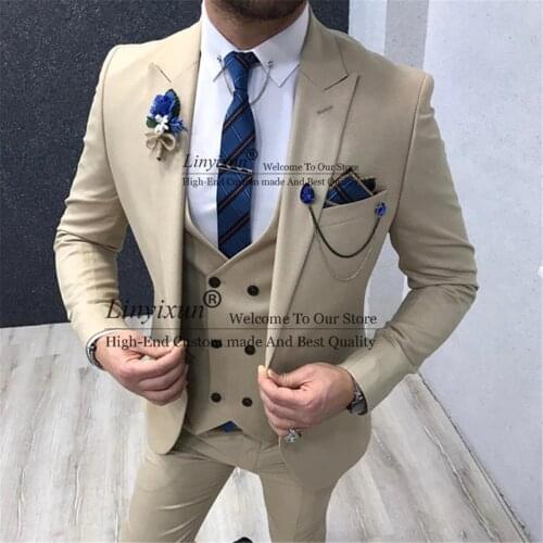 Begie Slim Fit Men Suits For Wedding 2021 Blazer Formal Clothes Peaked Lapel Groom Tuxedos Male 3 Pieces Set (Jacket+Pants+Vest)