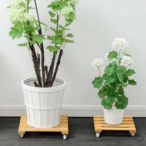 Wooden Plant Flower Pot tray Removable Tray With Roller Pulley Universal Wheel Wooden Bamboo Large Flower Pot Base
