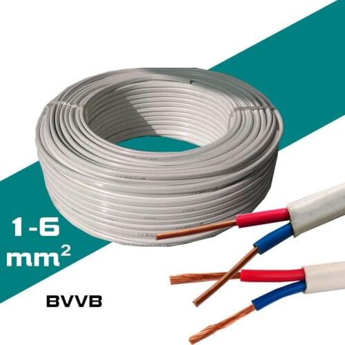 SINCELIAN BVVB 2Meters Electric Wire Sheath Wire 2.5mm Square 2Core Bright White Hard Sheath Jacket Parallel Power Cable