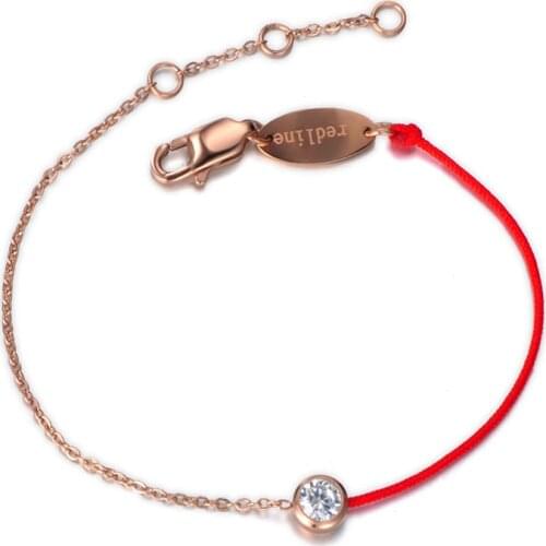 Classic Titanium Steel CZ Crystal Charm Bracelets & Bangles For Women Red Rope Chain & Link Bracelet Jewelry B17061