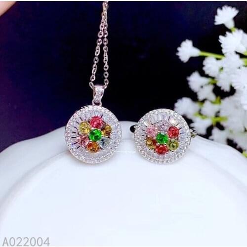 KJJEAXCMY Fine Jewelry 925 sterling silver inlaid natural tourmaline female ring pendant set popular Support detection