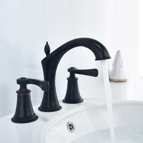 Basin tap deck assembled bathroom sink brass tap three double hole hot and cold handle water mixer retro bath water