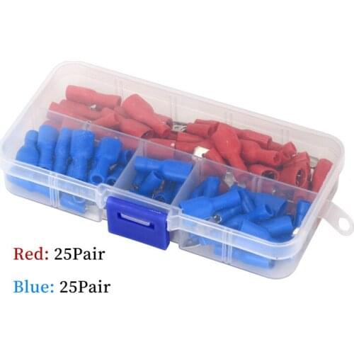 MUFOOR 100Pcs 6.3mm Famle Male Insulated Spade Crimp Terminal Wire Connector Electrical Wire Cable Connecors For 0.5-2.5mm