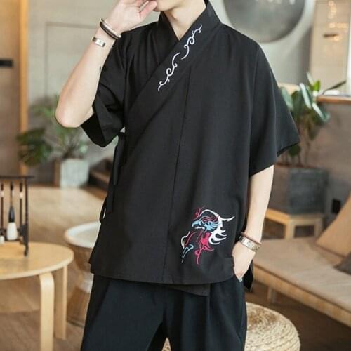 Oriental Style MenS Tops Chinese Shirt Hanfu Men Blouse Cheongsam Embroider Vintage Traditional Chinese Clothing For Men KK3484