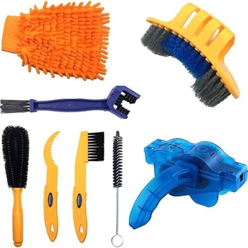 8pcs Bike Cleaning Kit Bicycle Chain Cleaner Clean Tire Brush Road MTB Cycling Cleaning Gloves Kits Cleaners Tool for Mountain