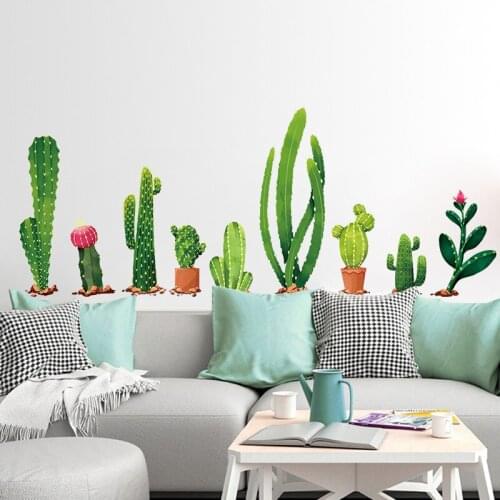 Wall Decor Wall Stickers Home Decor Living Room Kids Room Decoration Living Potted Plant Flower Stickers Cactus AT202