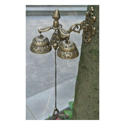 Antique Cast Brass WELCOME Dinner Bell Wall Mounted Metal Wind Chimes Home Garden Decorative Craft Art Gold 3 bell Door Bell